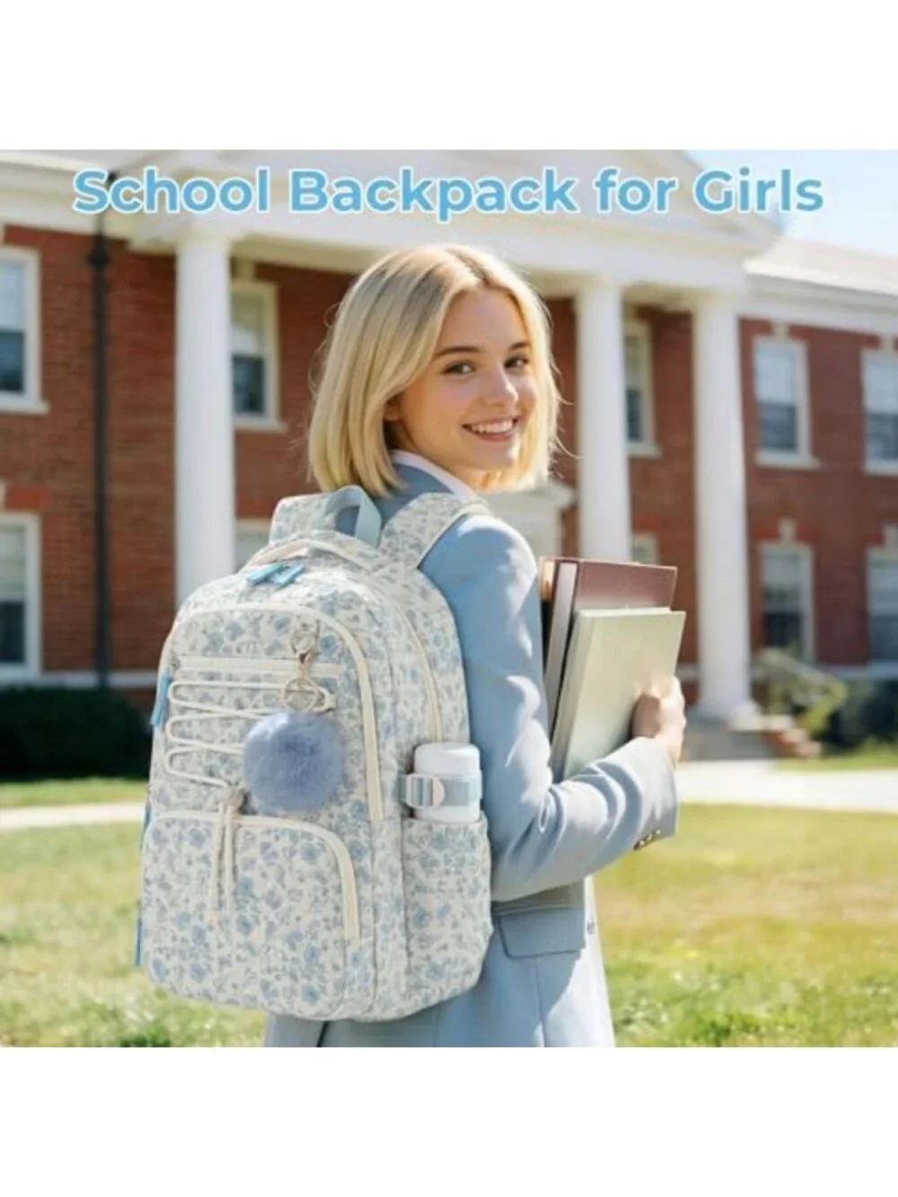 Cute Quilted Lightweight Backpack for Women, Multi-Pocket Anti-Theft Bookbag